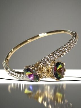Luxury Gold Plated Rivoli Watermelon Volcano Crystal Bypass Bracelet